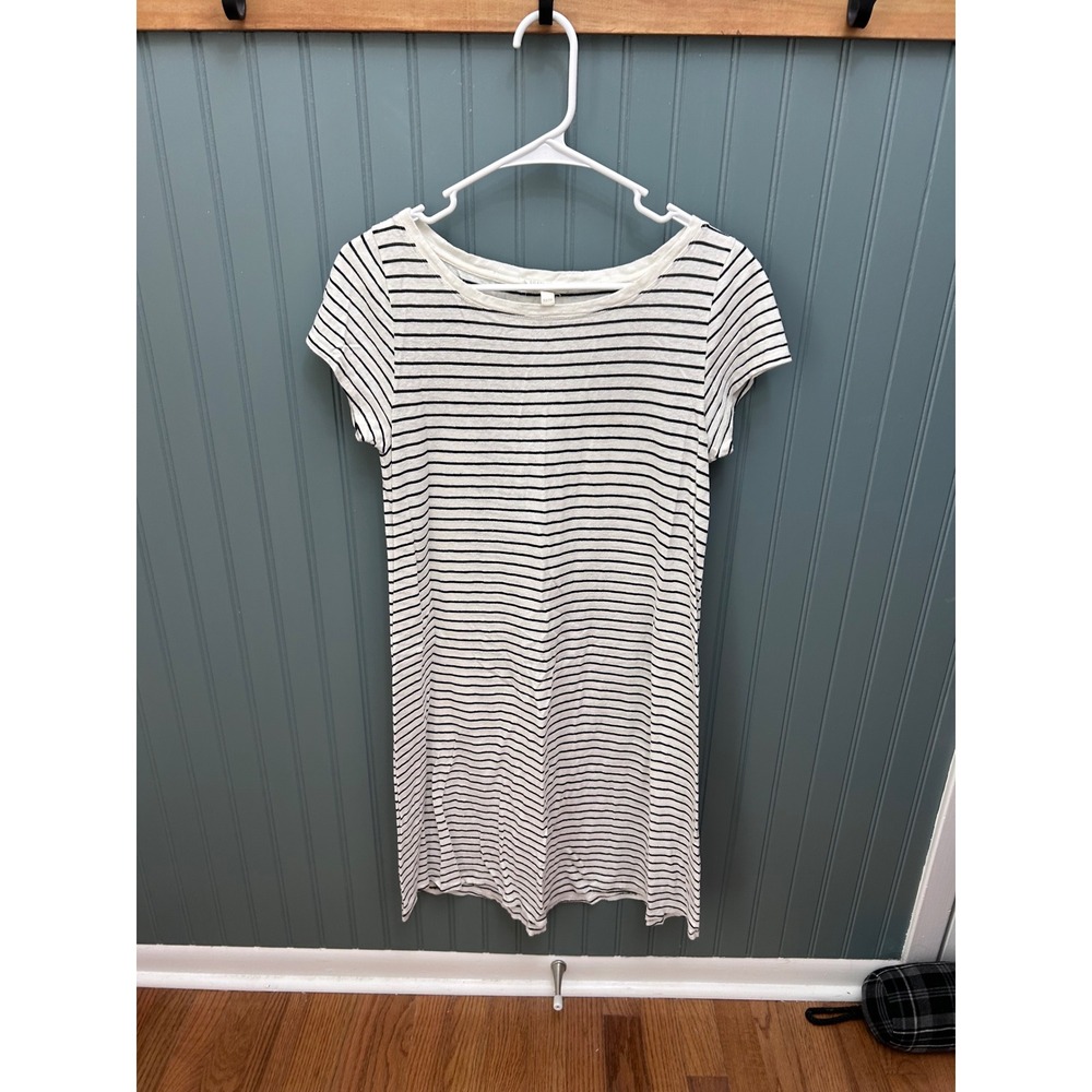 Eileen Fisher Womens XS Striped Short Sleeve Scoop T-Shirt Dress Black White